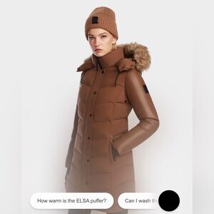 Elsa woman’s mid-length matte down puffer with recycled leather sleeves